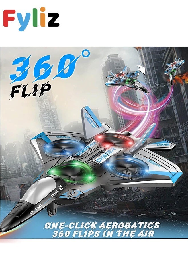 Fyliz RC Plane for Kids, Foam Drone Airplane with Remote Control and LED Lights (Blue) - Image 4